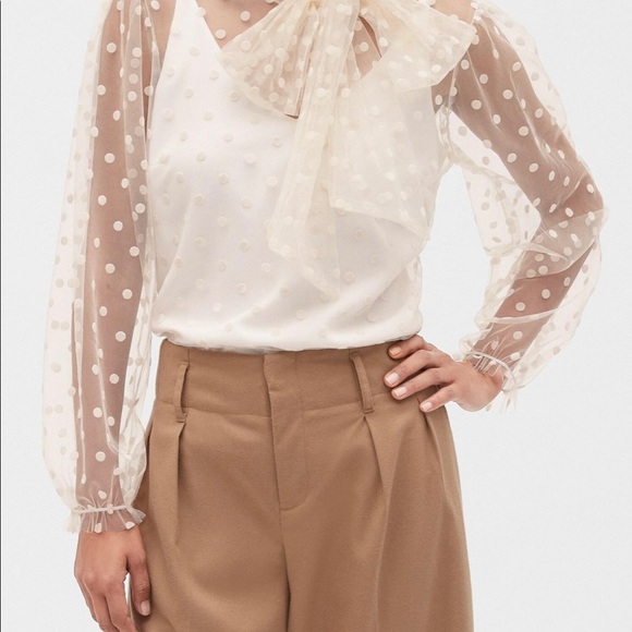 COPY - See through white polka dot shirt with tie neck - Picture 2 of 4